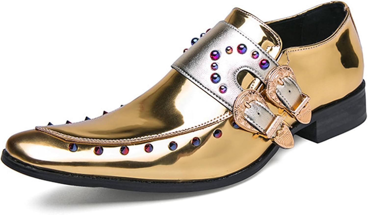 Мужские лоферы с острым носком из лакированной кожи с двойной монаховской пряжкой, заклепками, без шнуровки, нескользящие, водонепроницаемые, с поддержкой свода стопы, стиль Оксфорд, формальные деловые туфли Riceelsor, золотой
Мужские лоферы с острым носком из лакированной кожи с двойной монаховской пряжкой, заклепками, без шнуровки, нескользящие, водонепроницаемые, с поддержкой свода стопы, стиль Оксфорд, формальные деловые туфли Riceelsor, золотой
