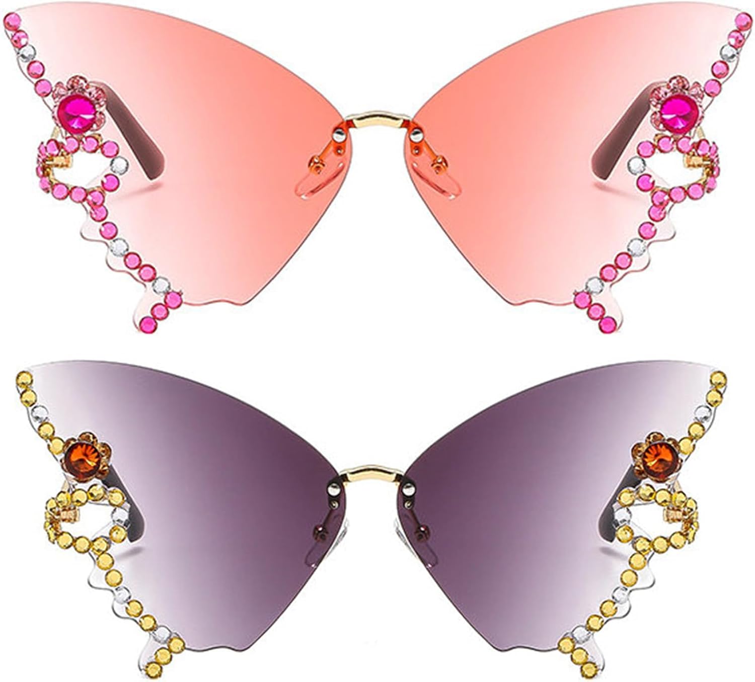 Willochra Женские солнцезащитные очки без оправы Модные солнцезащитные очки с бабочками и бриллиантами Многоугольная безрамочная модель для вечеринок «кошачий глаз», 2pcs-gary&pink
Willochra Женские солнцезащитные очки без оправы Модные солнцезащитные очки с бабочками и бриллиантами Многоугольная безрамочная модель для вечеринок «кошачий глаз», 2pcs-gary&pink
