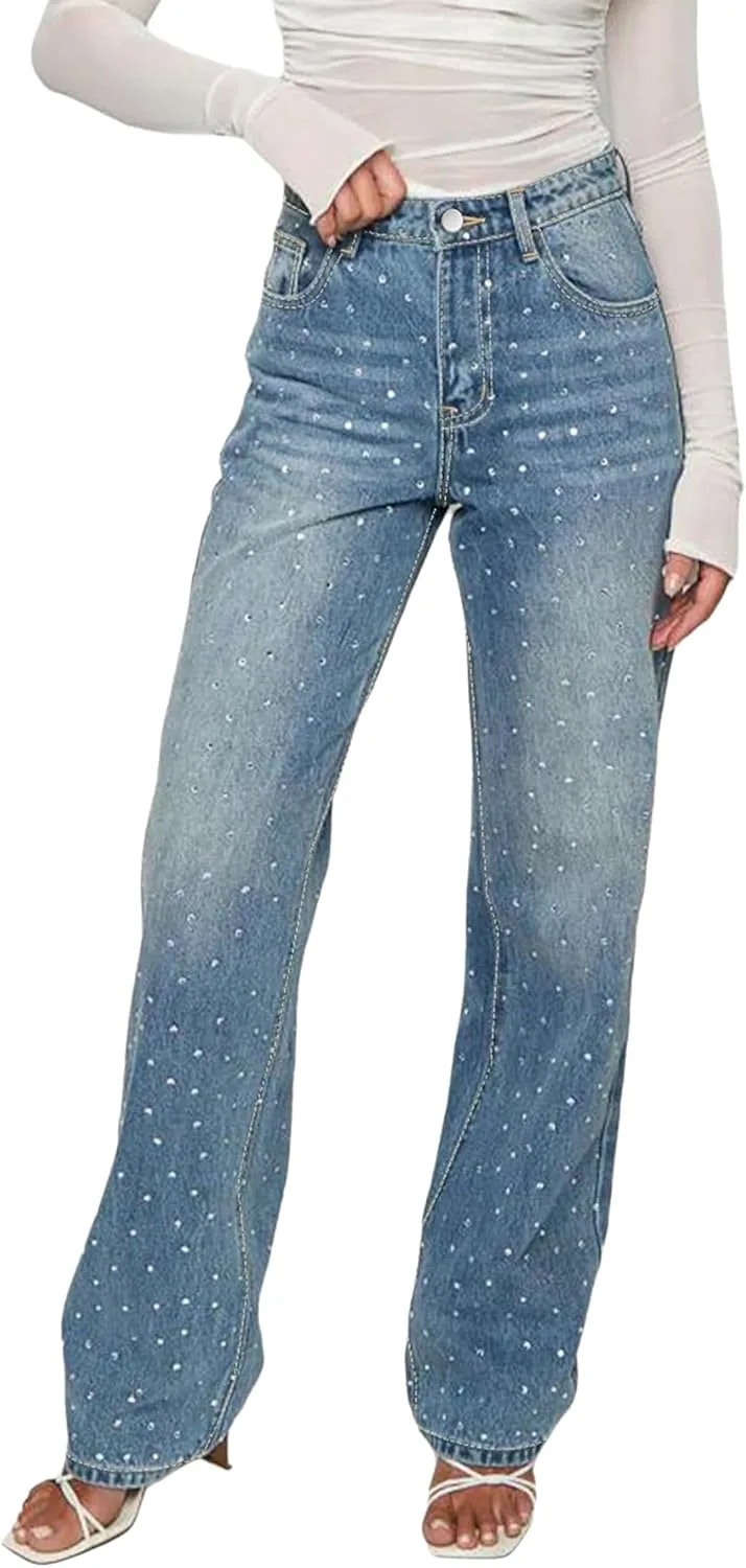 Женские джинсы с пайетками и стразами, прямые, винтажные, эластичные, с высокой талией YADMISU
Женские джинсы с пайетками и стразами, прямые, винтажные, эластичные, с высокой талией YADMISU