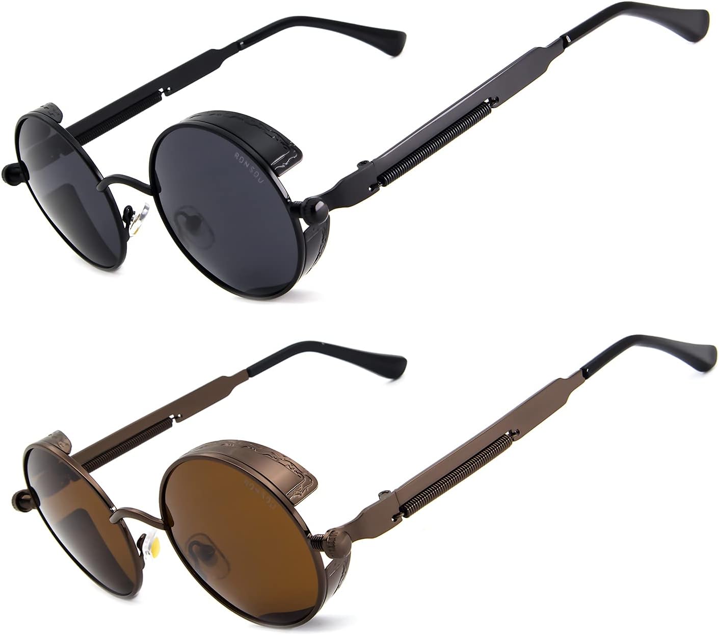 Солнцезащитные очки RONSOU в стиле стимпанк, круглые, винтажные, поляризованные, ретро, защита UV400, металлическая оправа, B0 2pcs Black Frame Gray Lens + Brown Frame Brown Lens
Солнцезащитные очки RONSOU в стиле стимпанк, круглые, винтажные, поляризованные, ретро, защита UV400, металлическая оправа, B0 2pcs Black Frame Gray Lens + Brown Frame Brown Lens