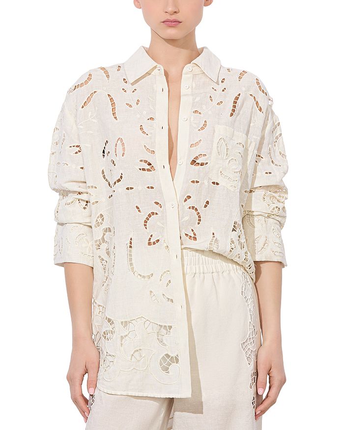 Тонко лазерная вырезка рубашка Alice and Olivia, слоновая кость/кремовый 
Тонко лазерная вырезка рубашка Alice and Olivia, слоновая кость/кремовый