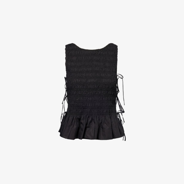 Блузка Ganni с круглым вырезом и сборкой, черный
Блузка Ganni с круглым вырезом и сборкой, черный