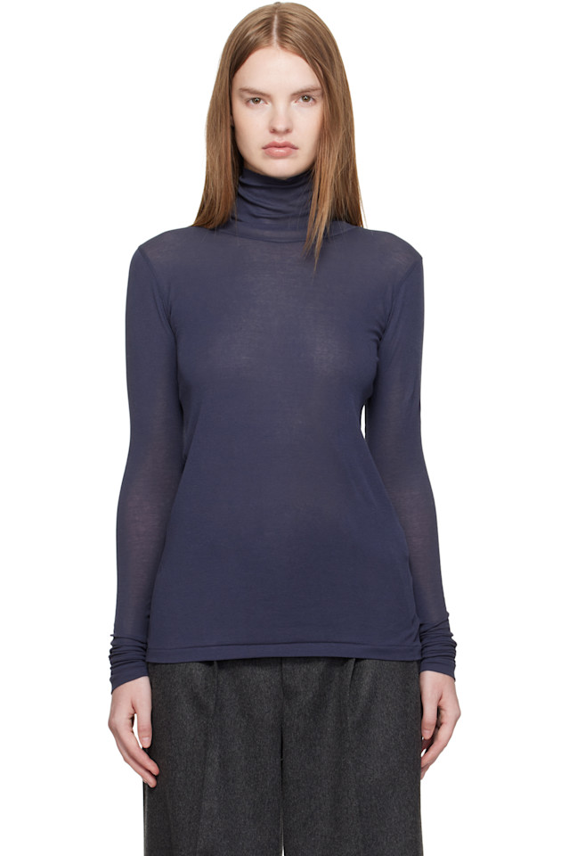 Очень тонкая прозрачная ребристая водолазка Auralee, темно-синий
Очень тонкая прозрачная ребристая водолазка Auralee, темно-синий