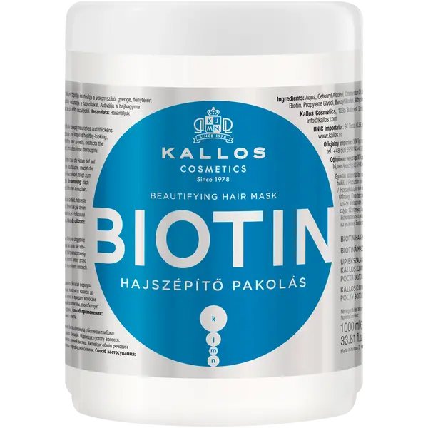 Маска для волос восстанавливающая с биотином, 1000 мл Kallos Biotin
Маска для волос восстанавливающая с биотином, 1000 мл Kallos Biotin