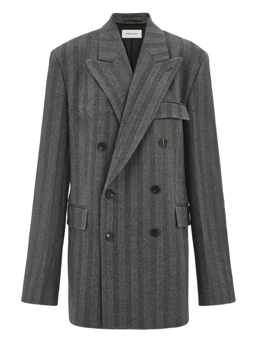 Двубортный пиджак с узором в елочку Ferragamo, черный
Двубортный пиджак с узором в елочку Ferragamo, черный