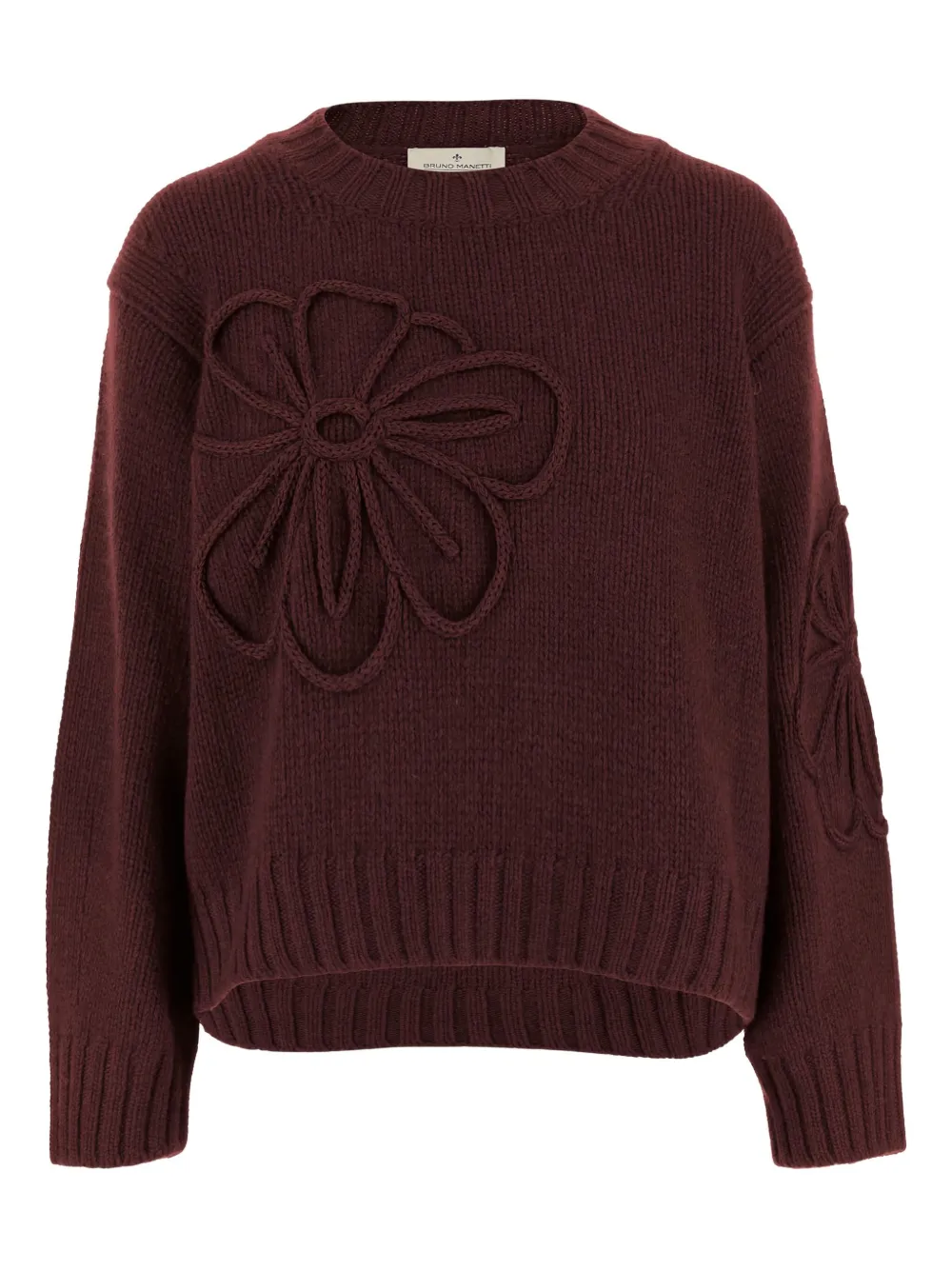 Свитер с круглым вырезом и цветочной аппликацией BRUNO MANETTI, коричневый
Свитер с круглым вырезом и цветочной аппликацией BRUNO MANETTI, коричневый