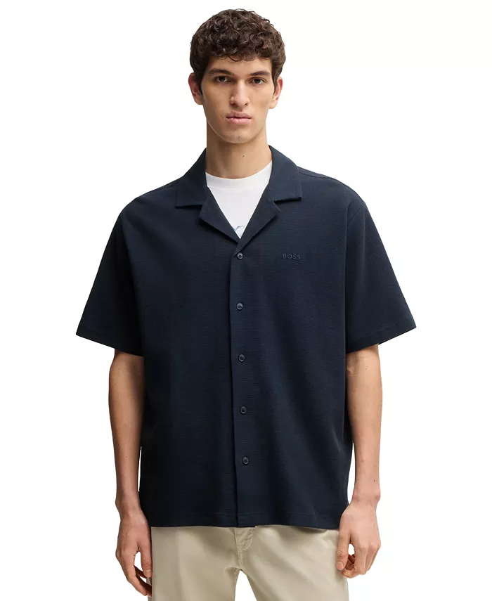 Мужская рубашка свободного кроя из вафельного хлопка Hugo Boss, синий
Мужская рубашка свободного кроя из вафельного хлопка Hugo Boss, синий