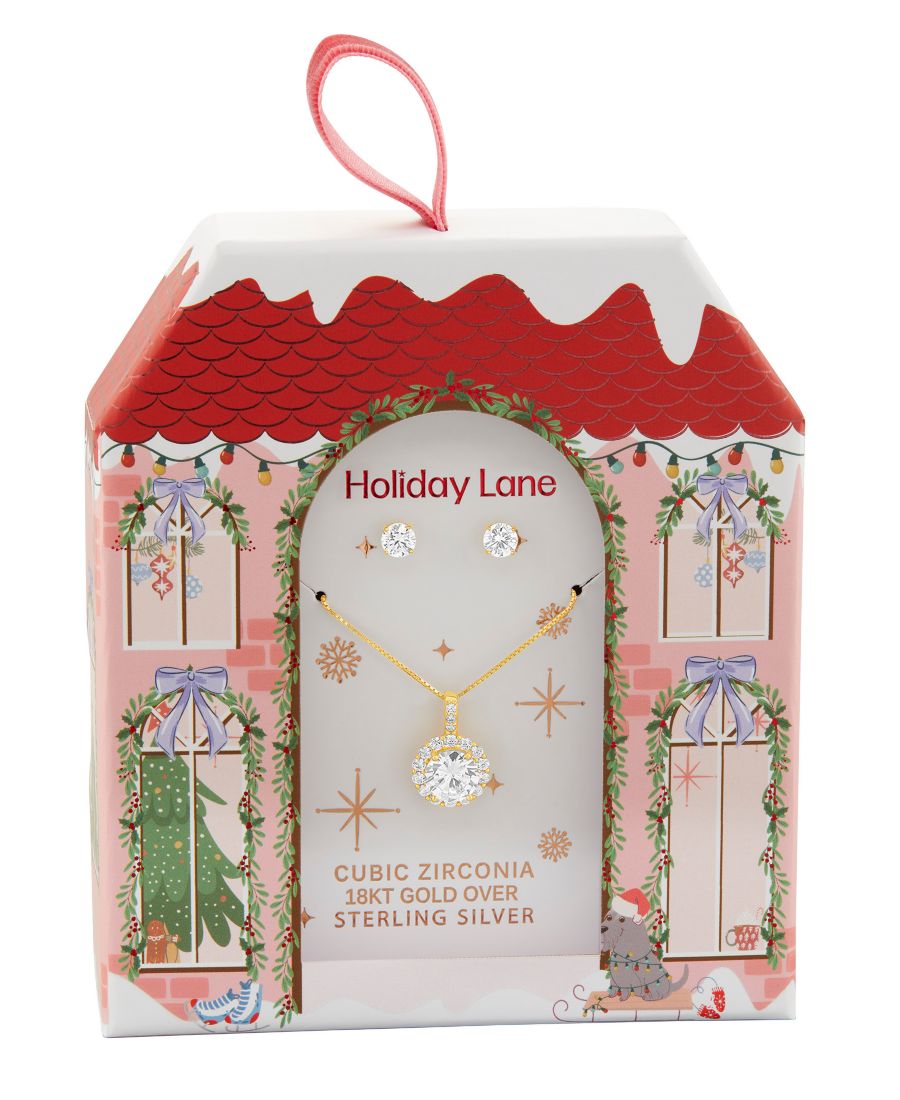 Комплект из двух предметов: подвеска и серьги-гвоздики из серебра 925 пробы с кубическим цирконием в золотистом исполнении Holiday Lane, Gold over sterling silver
Комплект из двух предметов: подвеска и серьги-гвоздики из серебра 925 пробы с кубическим цирконием в золотистом исполнении Holiday Lane, Gold over sterling silver