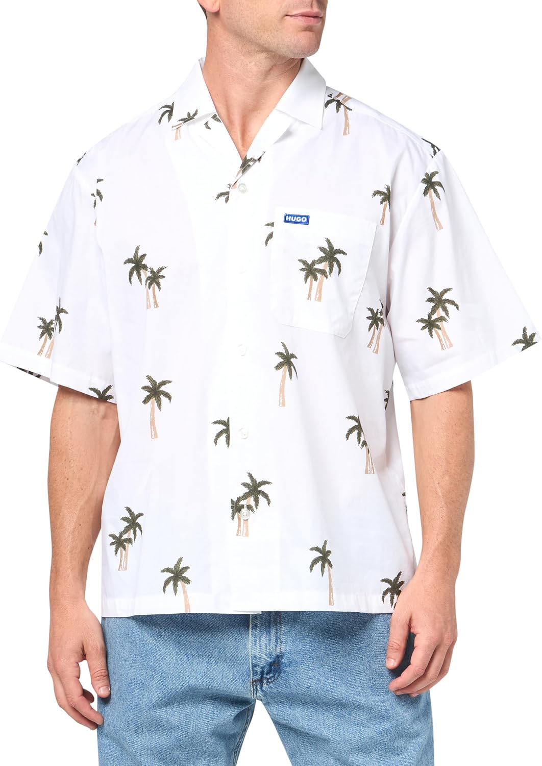 HUGO Мужская рубашка с коротким рукавом и принтом, White Palm Trees
HUGO Мужская рубашка с коротким рукавом и принтом, White Palm Trees