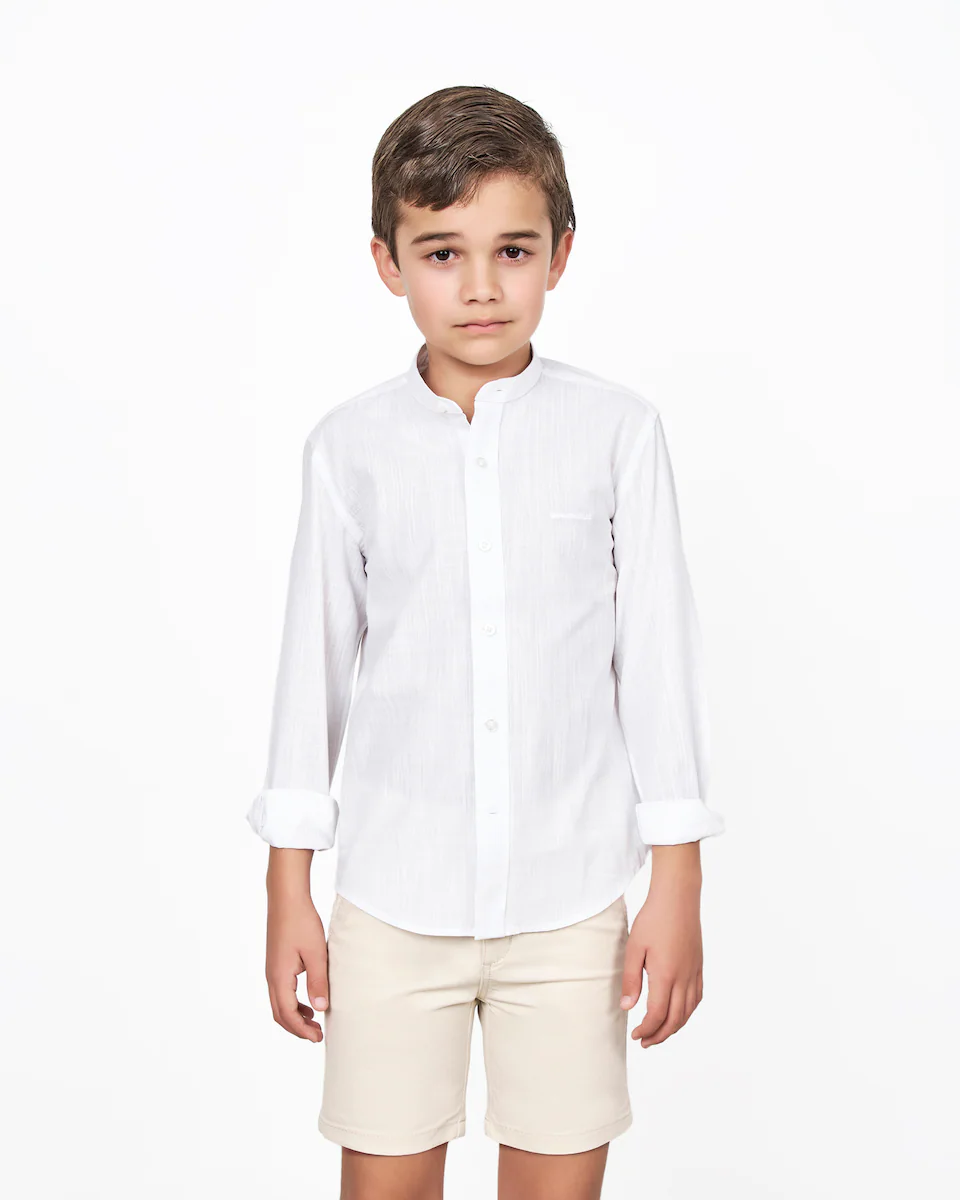 Рубашка для мальчика в деревенском стиле с воротником Мао Spagnolo, белый
Рубашка для мальчика в деревенском стиле с воротником Мао Spagnolo, белый