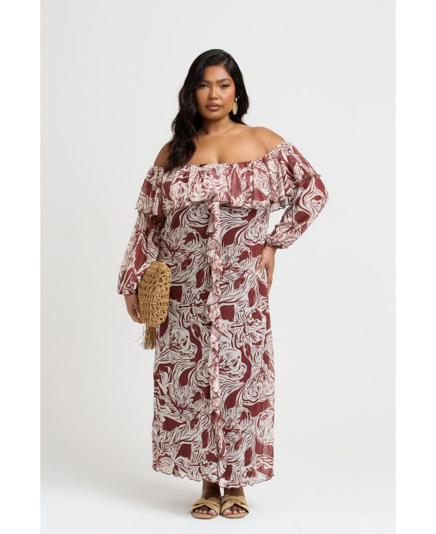 Женское платье-мидакси с оборками и открытыми плечами в стиле Бардо FASHION-SZN CURVE, Brown
Женское платье-мидакси с оборками и открытыми плечами в стиле Бардо FASHION-SZN CURVE, Brown