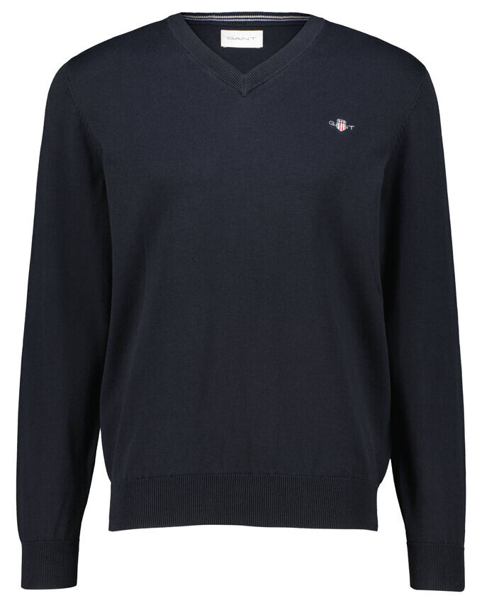 Вязаный свитер классический хлопок с v-образным вырезом Gant, черный
Вязаный свитер классический хлопок с v-образным вырезом Gant, черный