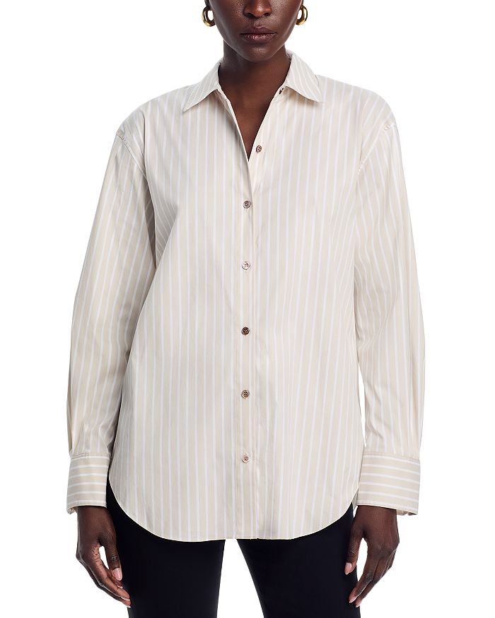 Бойфренд-рубашка из хлопковой ткани в полоску Theory, коричневый/бежевый
Бойфренд-рубашка из хлопковой ткани в полоску Theory, коричневый/бежевый