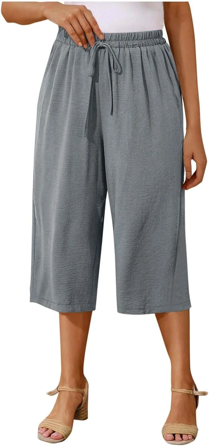 Женские летние льняные брюки 3/4 с высокой талией
Женские летние льняные брюки 3/4 с высокой талией