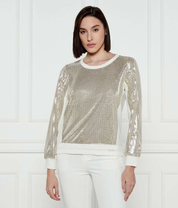 Лонгслив женский Liu Jo Sport с пайетками, бело-золотой 
Лонгслив женский Liu Jo Sport с пайетками, бело-золотой