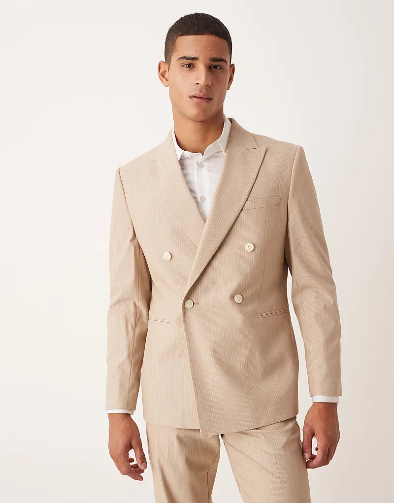 Двубортный пиджак ASOS DESIGN в тонкую полоску цвета меланж 
Двубортный пиджак ASOS DESIGN в тонкую полоску цвета меланж