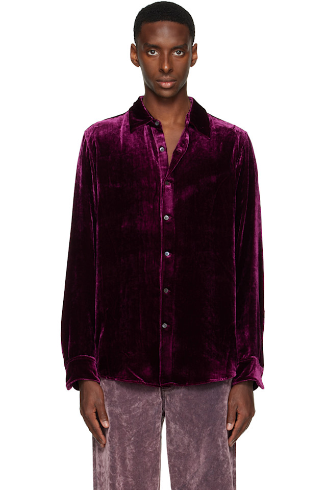 Dries Van Noten Рубашка из бордового шелкового бархата
Dries Van Noten Рубашка из бордового шелкового бархата