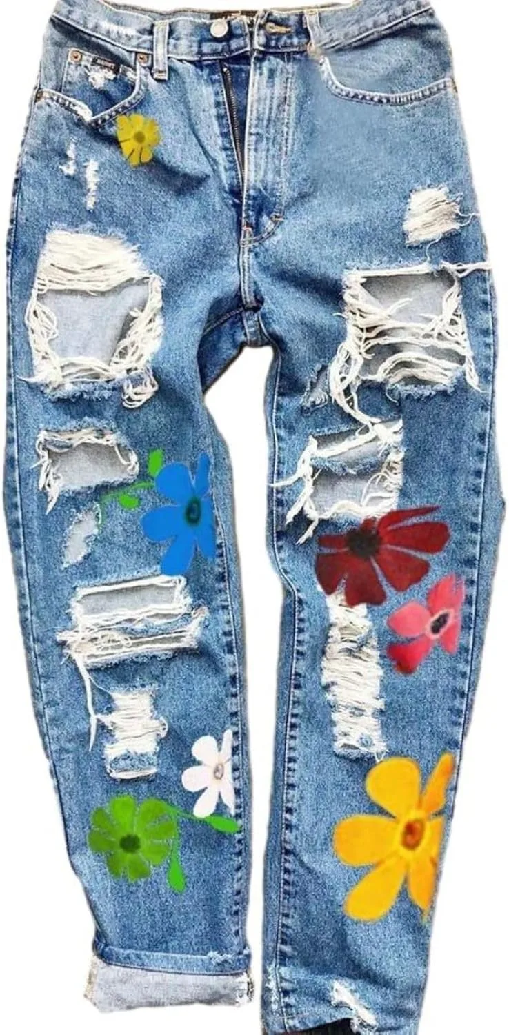Женские джинсы с высокой талией и прямыми штанинами, рваные с цветочным принтом Ufehaho
Женские джинсы с высокой талией и прямыми штанинами, рваные с цветочным принтом Ufehaho