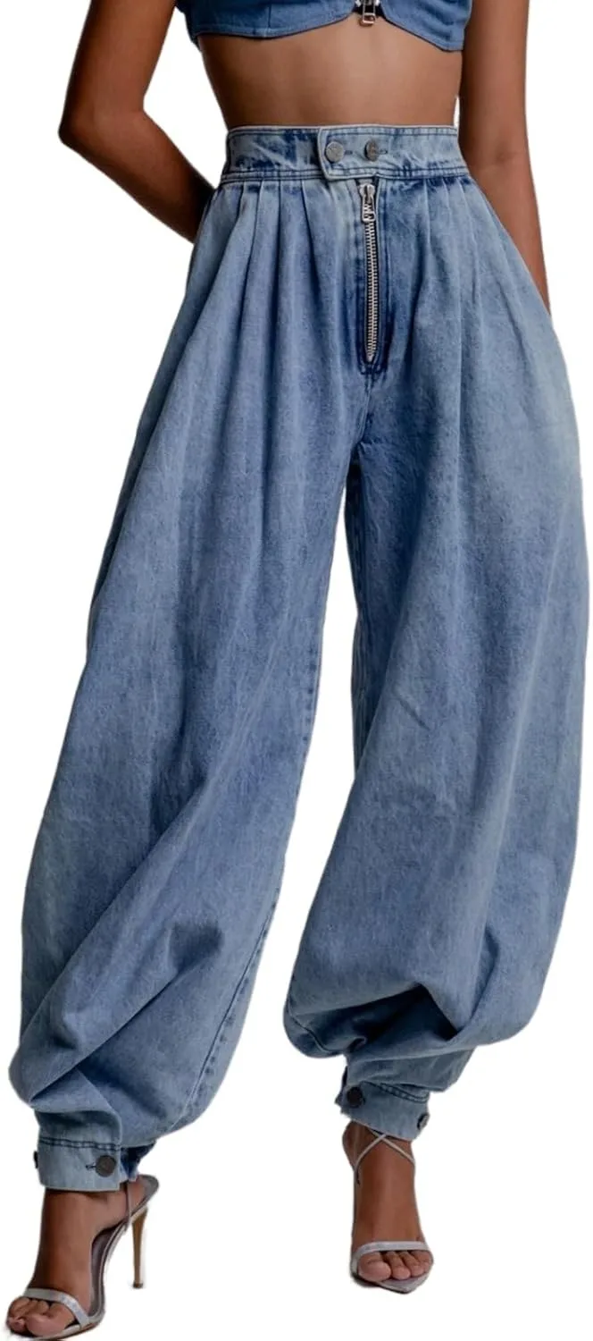 Брюки-балоны Apvirdy для женщин с манжетами на пуговицах и молнией, джинсы с высокой талией, винтажные джинсовые брюки-балоны
Брюки-балоны Apvirdy для женщин с манжетами на пуговицах и молнией, джинсы с высокой талией, винтажные джинсовые брюки-балоны