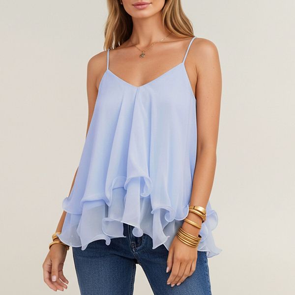 Женский топ с v-образным вырезом из шифона на регулируемых бретелях и многослойным рюшем по подолу Anna-Kaci, Blue
Женский топ с v-образным вырезом из шифона на регулируемых бретелях и многослойным рюшем по подолу Anna-Kaci, Blue