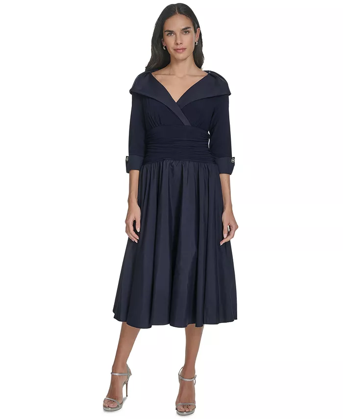 Женское платье миди смешанного кроя с расклешенным низом Jessica Howard, синий
Женское платье миди смешанного кроя с расклешенным низом Jessica Howard, синий