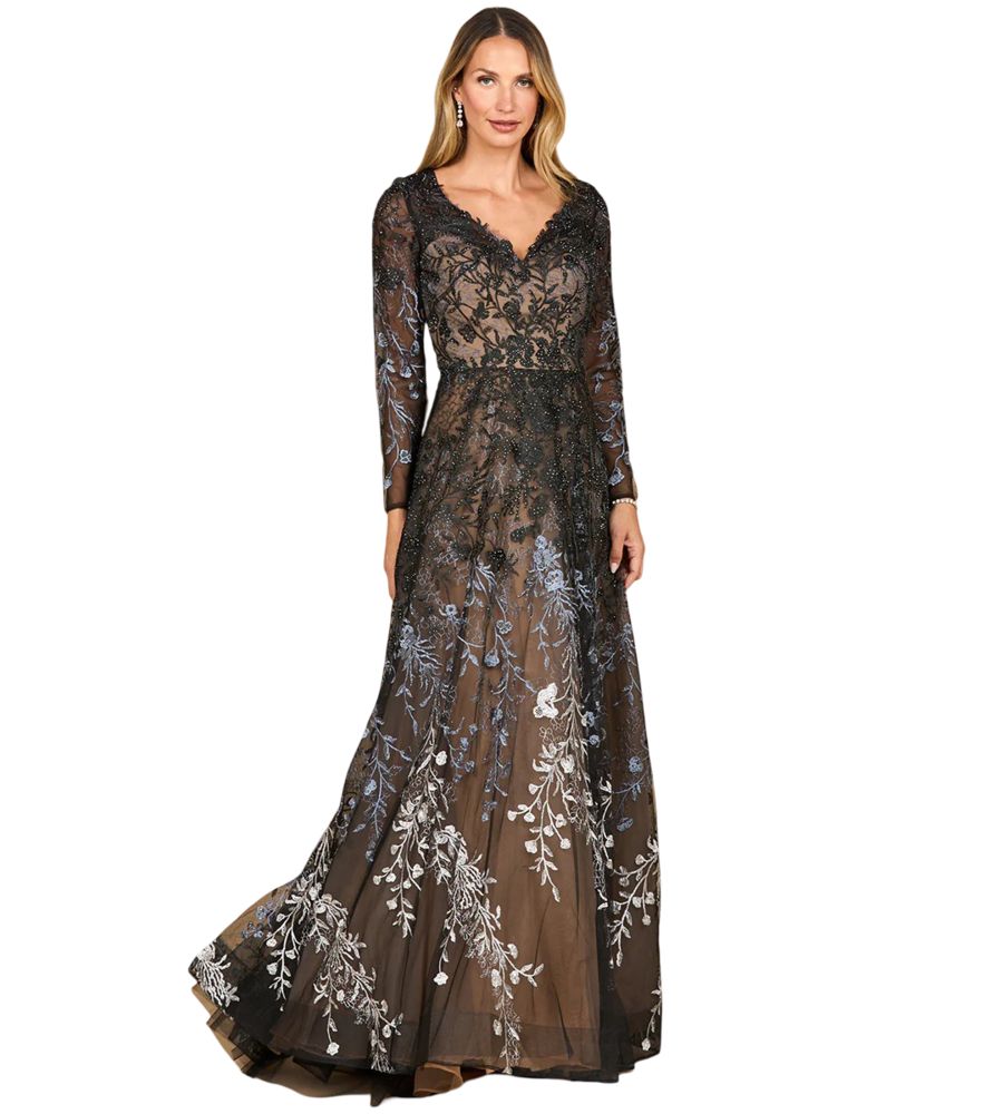 Женское длинное платье с V-образным вырезом и рукавами, с градиентным кружевом Lara, Black ombre
Женское длинное платье с V-образным вырезом и рукавами, с градиентным кружевом Lara, Black ombre