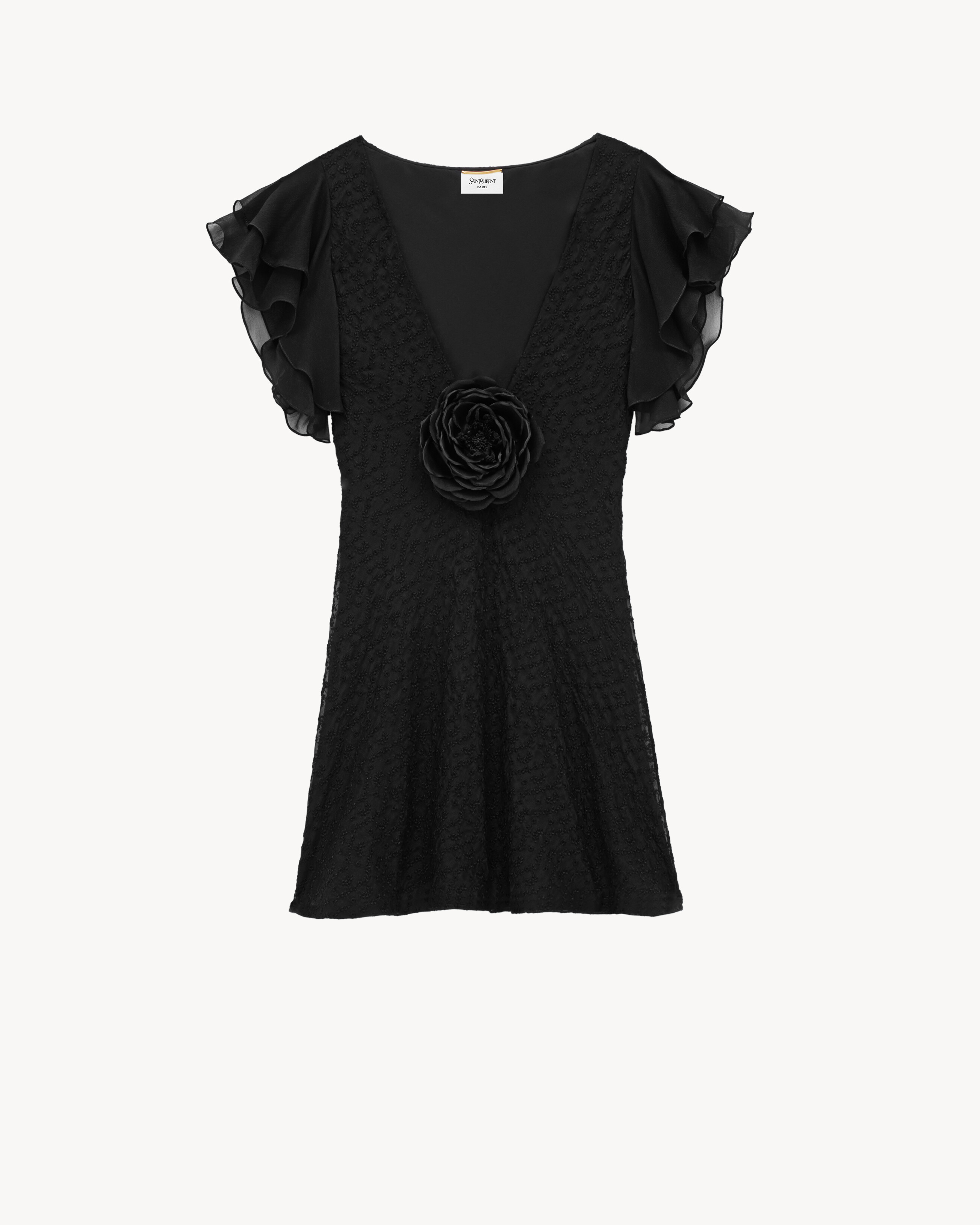 Платье с V-образным вырезом из вышитого муслина Saint Laurent, черный
Платье с V-образным вырезом из вышитого муслина Saint Laurent, черный
