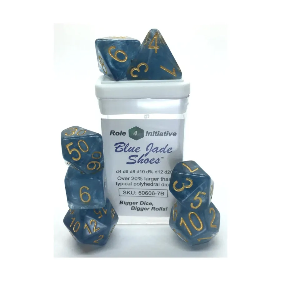 Набор Poly — туфли из синего нефрита с золотом (7), Game Dice - Jade (Role 4 Initiative)
Набор Poly — туфли из синего нефрита с золотом (7), Game Dice - Jade (Role 4 Initiative)