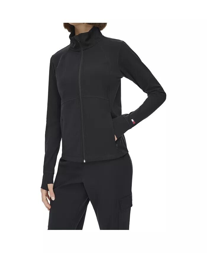 Женская уютная толстовка из интерлока персикового цвета с воротником-стойкой Tommy Hilfiger, черный