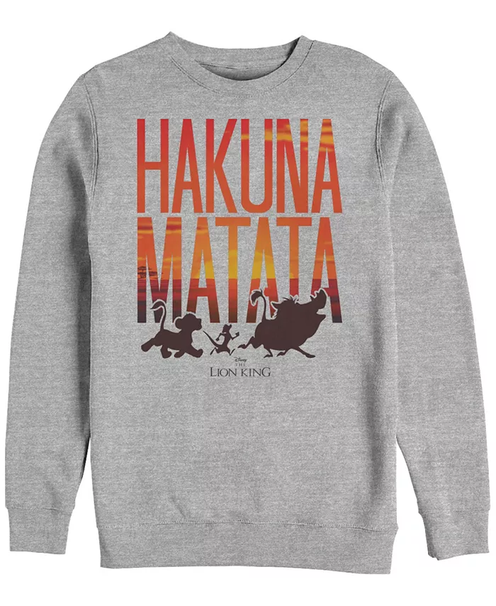 Мужская флисовая толстовка Disney "Lion King Hakuna Matata Sunset Text" с круглым вырезом Fifth Sun, серый 
Мужская флисовая толстовка Disney "Lion King Hakuna Matata Sunset Text" с круглым вырезом Fifth Sun, серый
