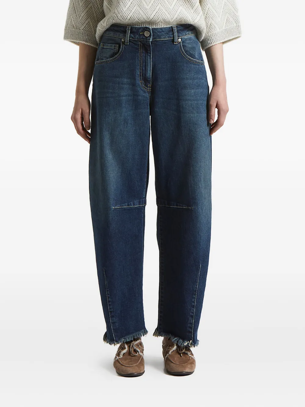 Джинсы из денима с бахромой и вставками Peserico, синий
Джинсы из денима с бахромой и вставками Peserico, синий