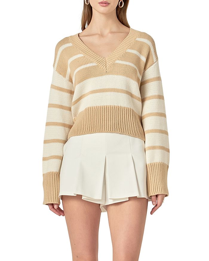 Женский полосатый свитер с V-образным вырезом English Factory, мультиколор
Женский полосатый свитер с V-образным вырезом English Factory, мультиколор