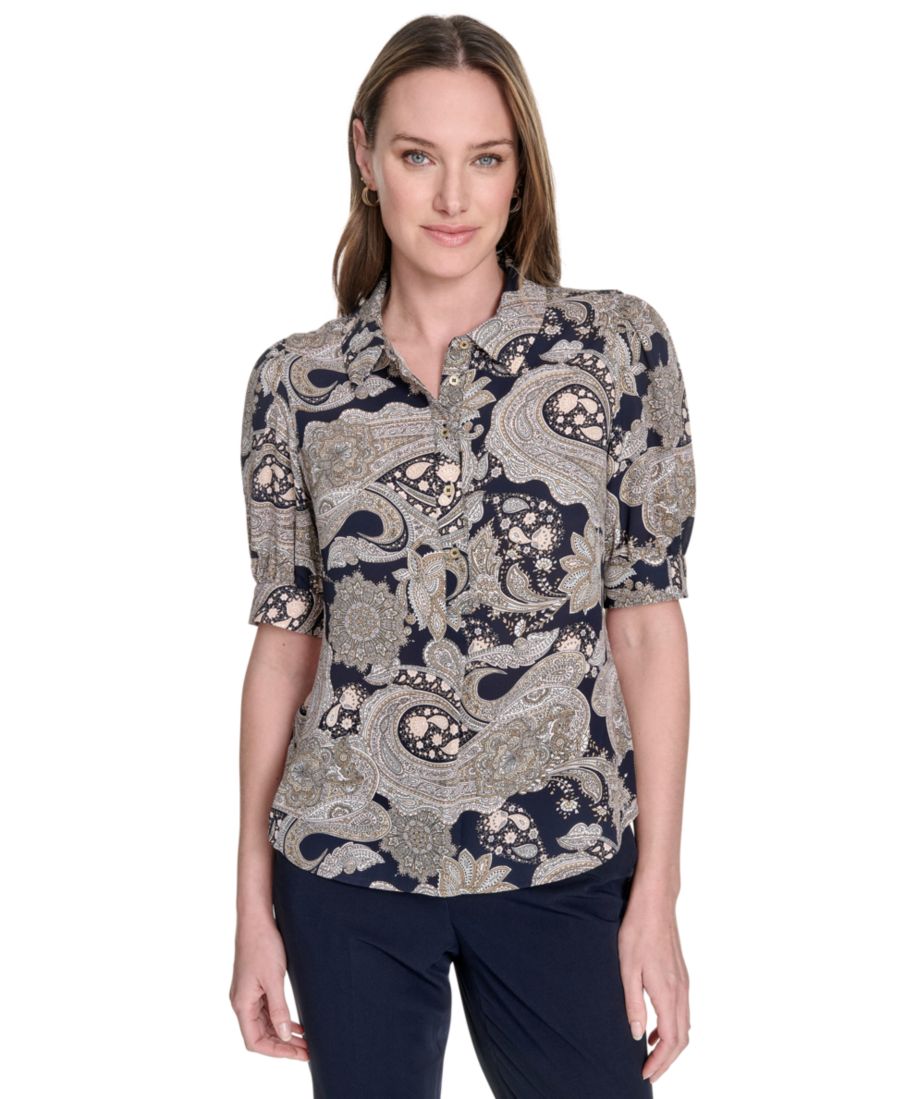 Женская блузка с принтом, воротником-стойкой и пышными рукавами Tommy Hilfiger, Midnight/ Sand
Женская блузка с принтом, воротником-стойкой и пышными рукавами Tommy Hilfiger, Midnight/ Sand