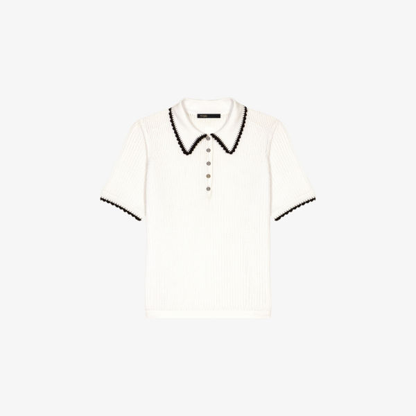 Поло Maje с контрастной отделкой и ажурной вязкой, белый
Поло Maje с контрастной отделкой и ажурной вязкой, белый