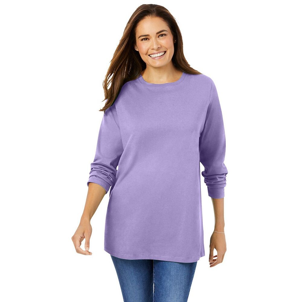 Женщина в женской идеальной футболке с круглым вырезом с длинными рукавами больших размеров Woman Within, цвет Soft Iris 
Женщина в женской идеальной футболке с круглым вырезом с длинными рукавами больших размеров Woman Within, цвет Soft Iris