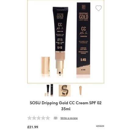 Dripping Gold Luxury Tanning CC Me In Foundation SPF 45 02 Fair Sosu
Dripping Gold Luxury Tanning CC Me In Foundation SPF 45 02 Fair Sosu
