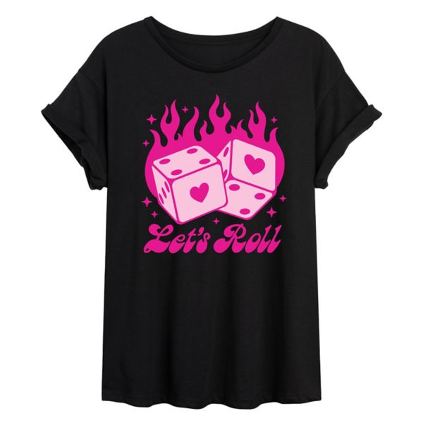 Футболка Juniors Let's Roll Pink Heart Dice большого размера Licensed Character, черный 
Футболка Juniors Let's Roll Pink Heart Dice большого размера Licensed Character, черный