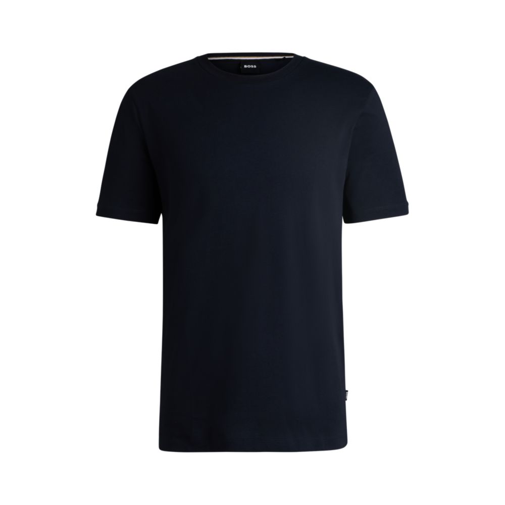 Футболка прямого кроя из хлопкового трикотажа с ребристым воротником BOSS, темно-синий
Футболка прямого кроя из хлопкового трикотажа с ребристым воротником BOSS, темно-синий