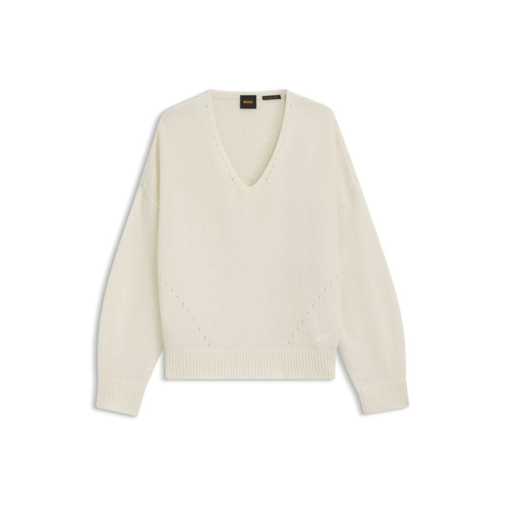 Свитер с V-образным вырезом из итальянской пряжи BOSS, белый
Свитер с V-образным вырезом из итальянской пряжи BOSS, белый