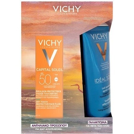 Capital Soleil Dry Touch Fluid Spf50 - 50 мл с успокаивающим молочком после загара - подарочный набор 100 мл Vichy
Capital Soleil Dry Touch Fluid Spf50 - 50 мл с успокаивающим молочком после загара - подарочный набор 100 мл Vichy