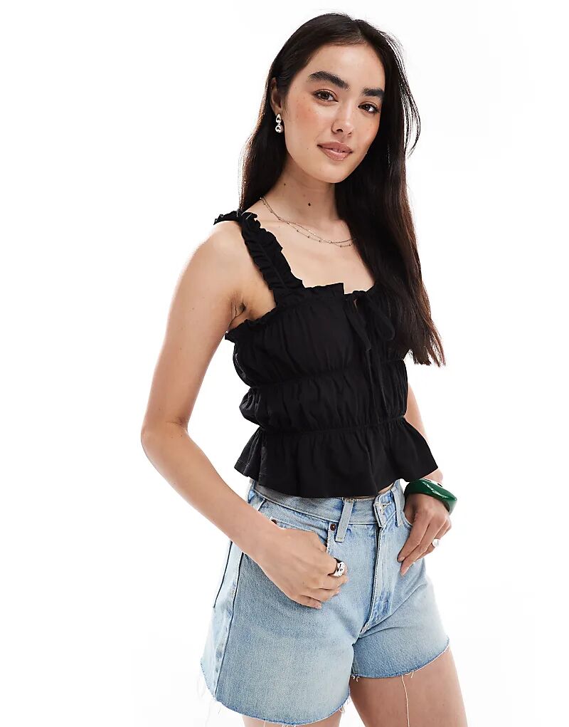 Топ Miss Selfridge со сборками и завязкой спереди, черный
Топ Miss Selfridge со сборками и завязкой спереди, черный