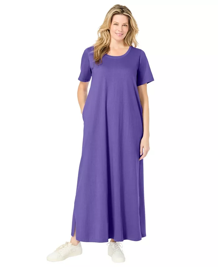 Платье-футболка макси размера плюс с короткими рукавами и круглым вырезом Woman Within, фиолетовый
Платье-футболка макси размера плюс с короткими рукавами и круглым вырезом Woman Within, фиолетовый