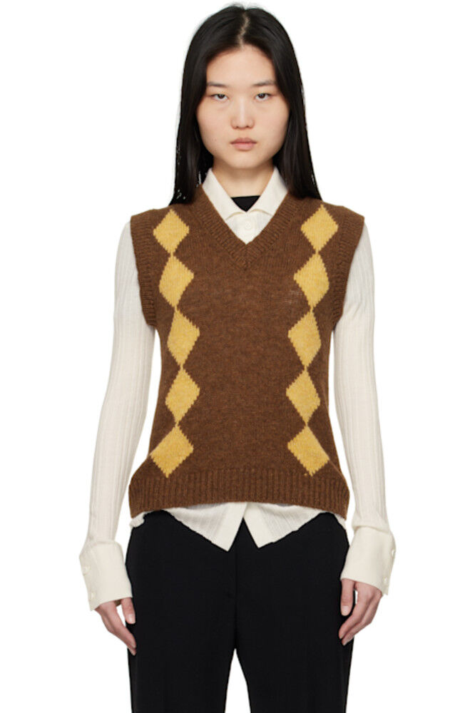 Коричневый и желтый жилет Shetland Argyle &Daughter
Коричневый и желтый жилет Shetland Argyle &Daughter