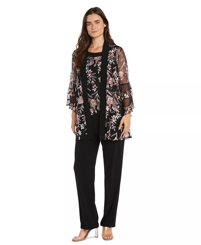 Женский комплект из 2 предметов: топ с вышивкой и прозрачными рукавами + брюки R & M Richards, розовый 
Женский комплект из 2 предметов: топ с вышивкой и прозрачными рукавами + брюки R & M Richards, розовый