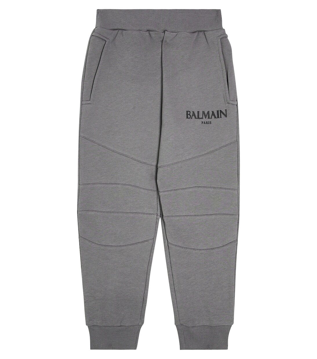 Спортивные брюки из хлопкового джерси с логотипом Balmain Kids, серый 
Спортивные брюки из хлопкового джерси с логотипом Balmain Kids, серый