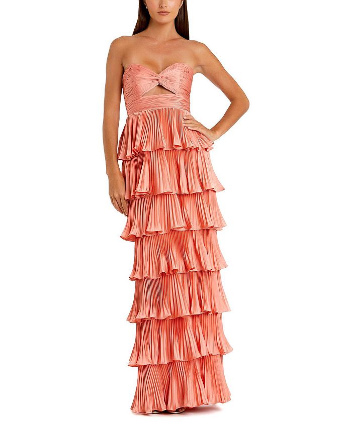 Плиссированное шармуазовое платье без бретелей с ярусами и рюшами Mac Duggal, оранжевый
Плиссированное шармуазовое платье без бретелей с ярусами и рюшами Mac Duggal, оранжевый
