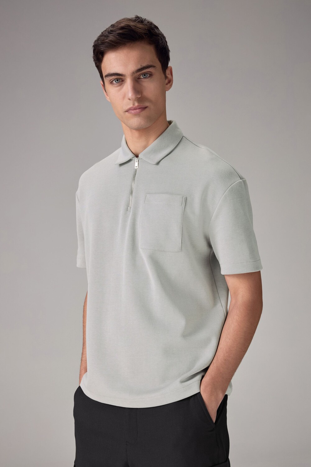 Тяжелая рубашка-поло с воротником на молнии Next, серый
Тяжелая рубашка-поло с воротником на молнии Next, серый