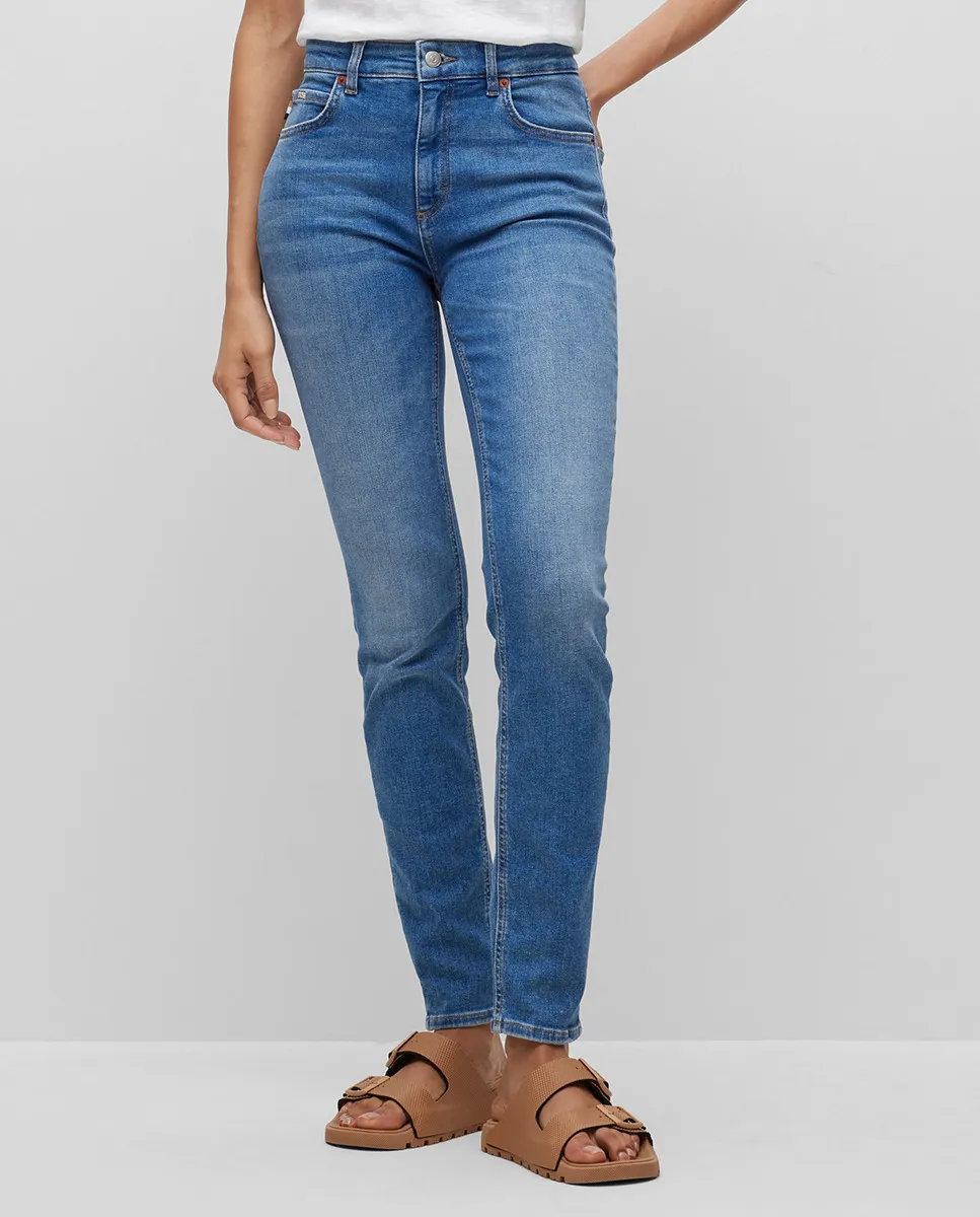 Женские джинсы облегающего кроя из суперэластичной джинсовой ткани синего цвета Boss, синий
Женские джинсы облегающего кроя из суперэластичной джинсовой ткани синего цвета Boss, синий