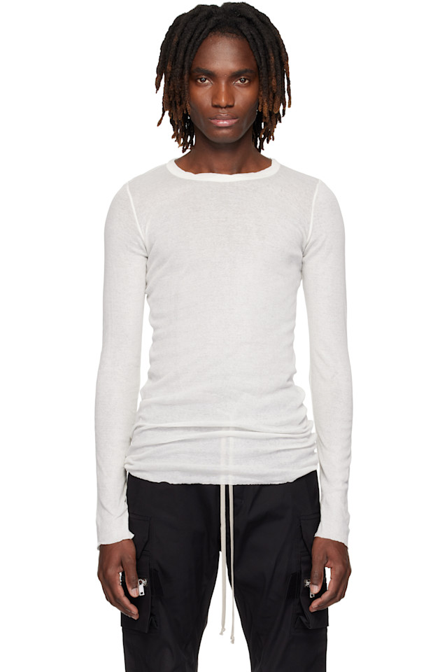 Rick Owens Футболка Off-White с ребристым верхом и рукавами
Rick Owens Футболка Off-White с ребристым верхом и рукавами