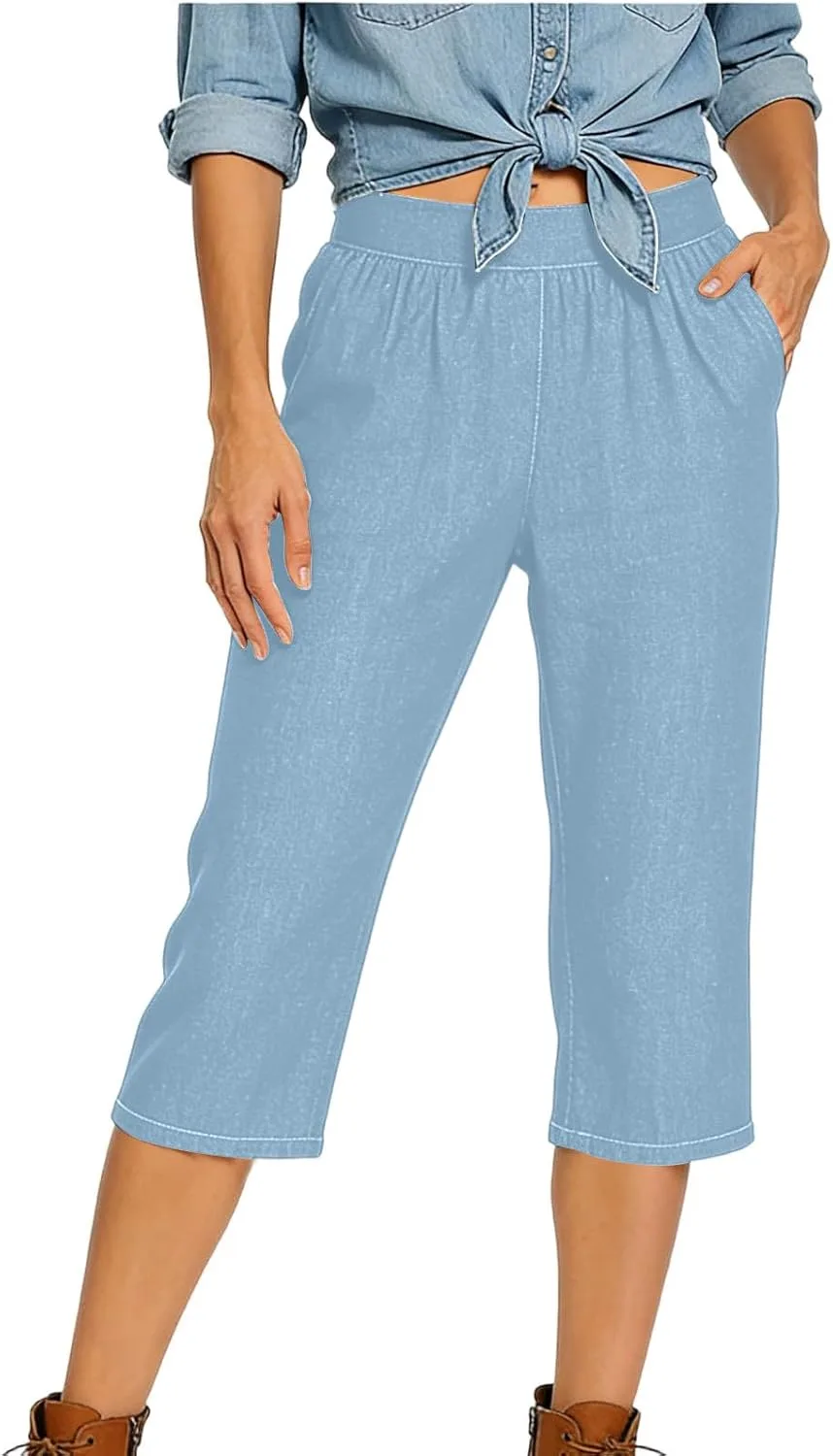 Женские укороченные джинсы с эластичным поясом
Женские укороченные джинсы с эластичным поясом